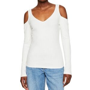 Gap XL Off White Long Sleeve Rib Knit Tee Cold Shoulder NWT Basic Layering